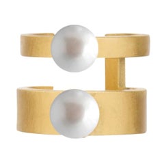 Sterling Silver Gold-Plated Open Line Double Pearls Ear cuff Earring