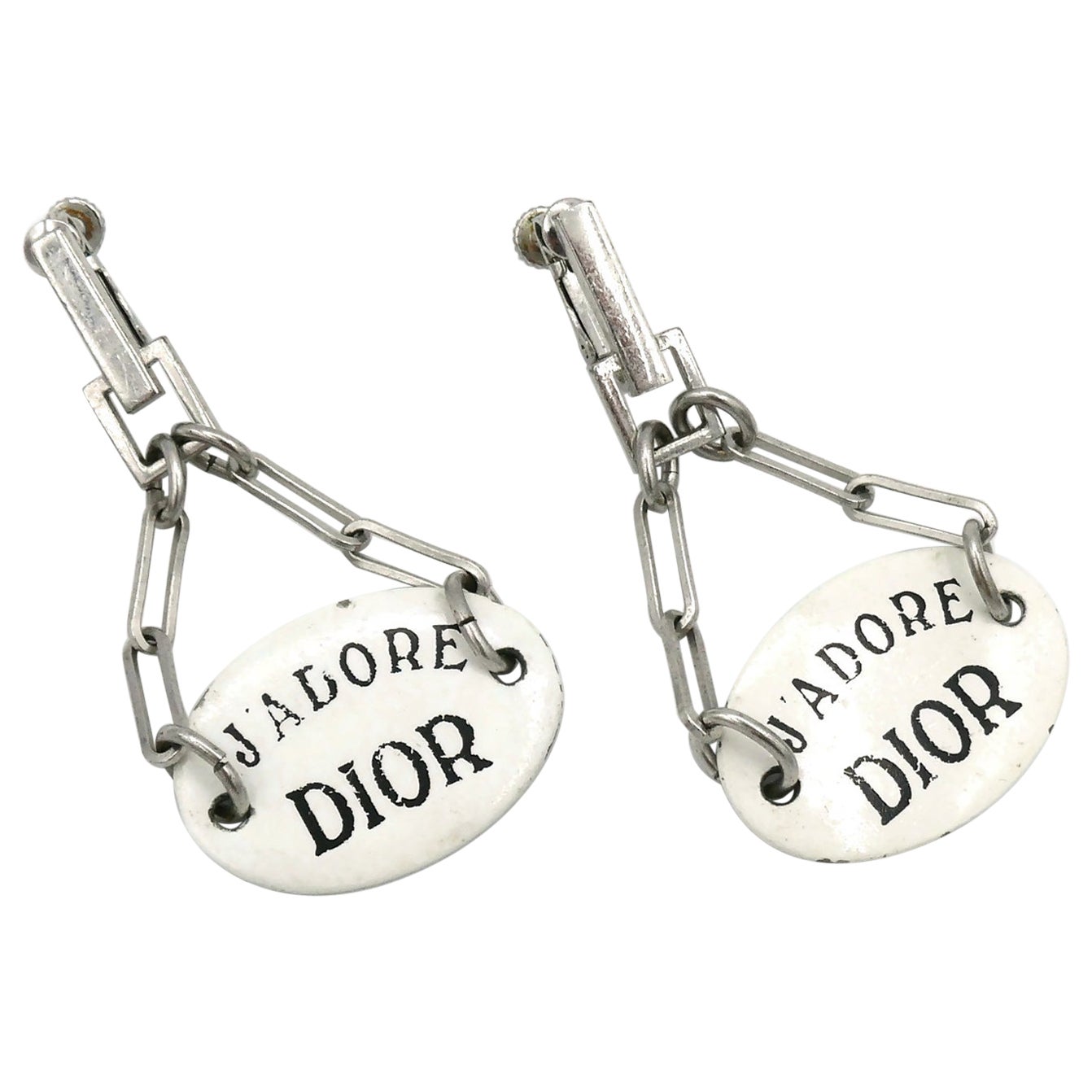 Christian Dior Vintage J'Adore Dior Enamel Dangling Earrings For Sale