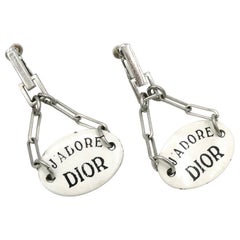 Christian Dior - Boucles d'oreilles pendantes vintage J'Adore Dior en émail