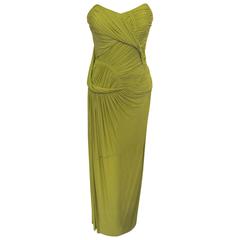 New Donna Karan Citrus Green Matte Crepe Goddess Gown