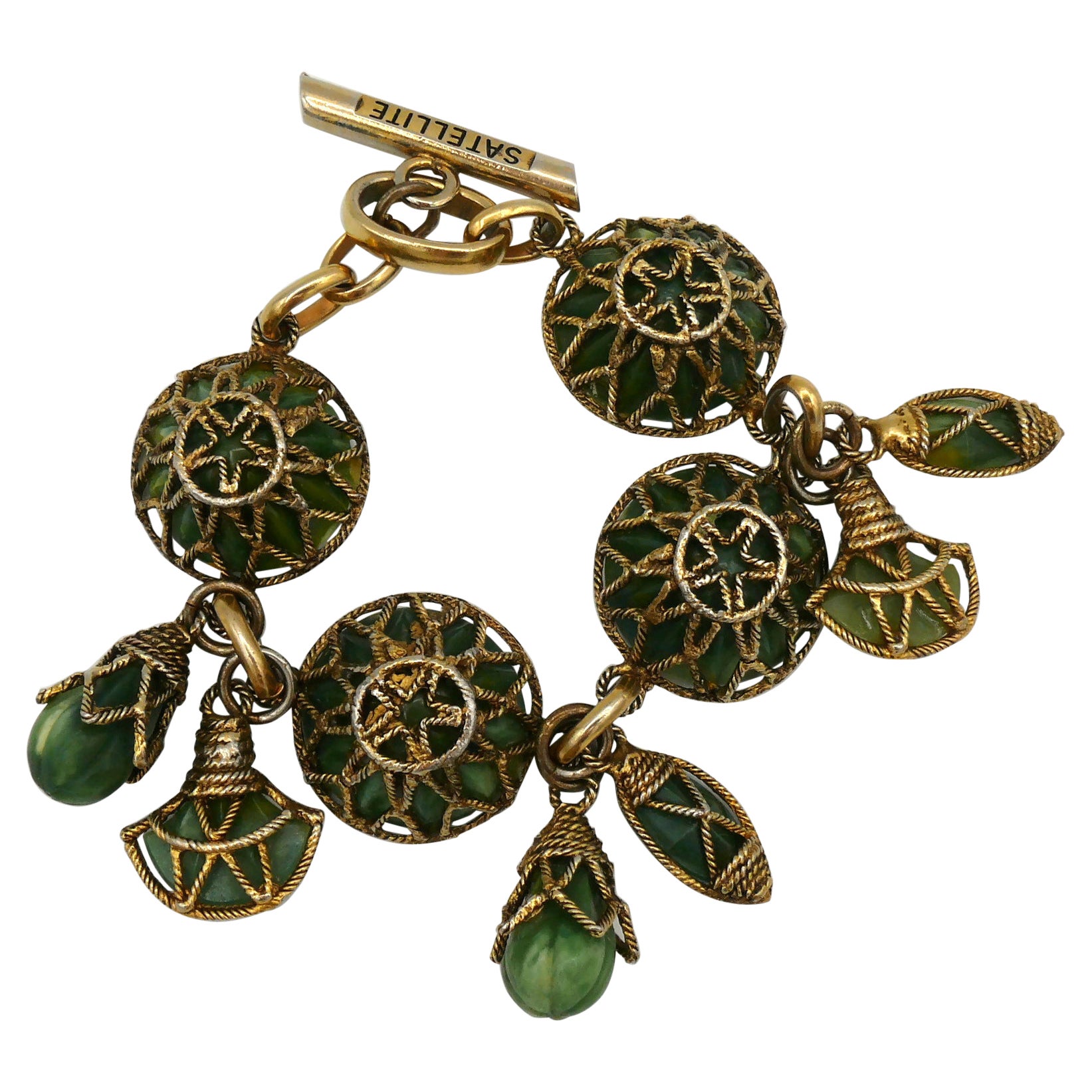 Satellite Paris Vintage Faux Jade Charm Bracelet For Sale