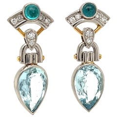 Aquamarine and Diamond Platinum Art Deco Revival Drop Earrings