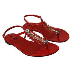 Dolce & Gabbana red leather Sandals heel strap flips flops flats shoes EU39