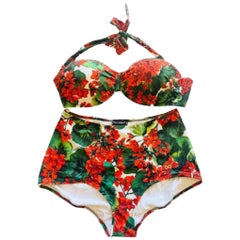 Dolce & Gabbana multicolour floral red Geranium swimwear beachwear bikini set 