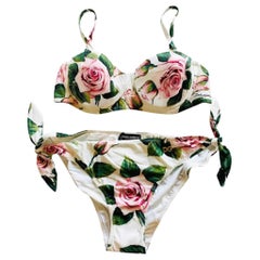 Dolce & Gabbana white rose floral bikini top and bottoms set 