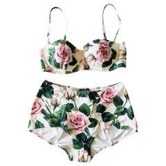 Dolce & Gabbana white rose floral romantic swimwear top and bikini set 