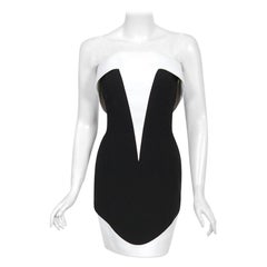 1996 Thierry Mugler Couture Archival Black White Futuristic Strapless Mini Dress