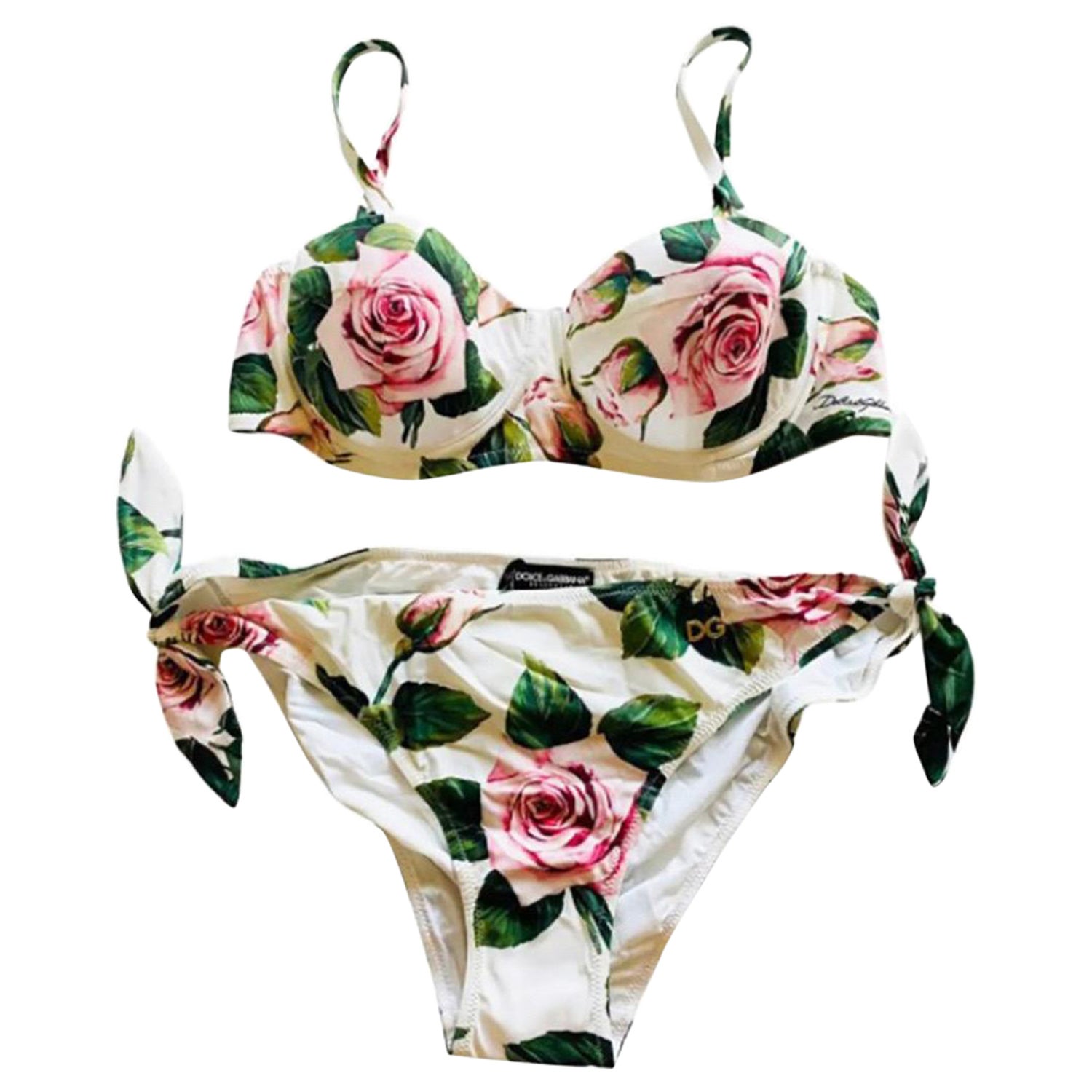 Dolce and Gabbana white rose floral bikini top and bottoms set For Sale at  1stDibs