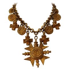 Vintage Chunky Charm Statement Necklace