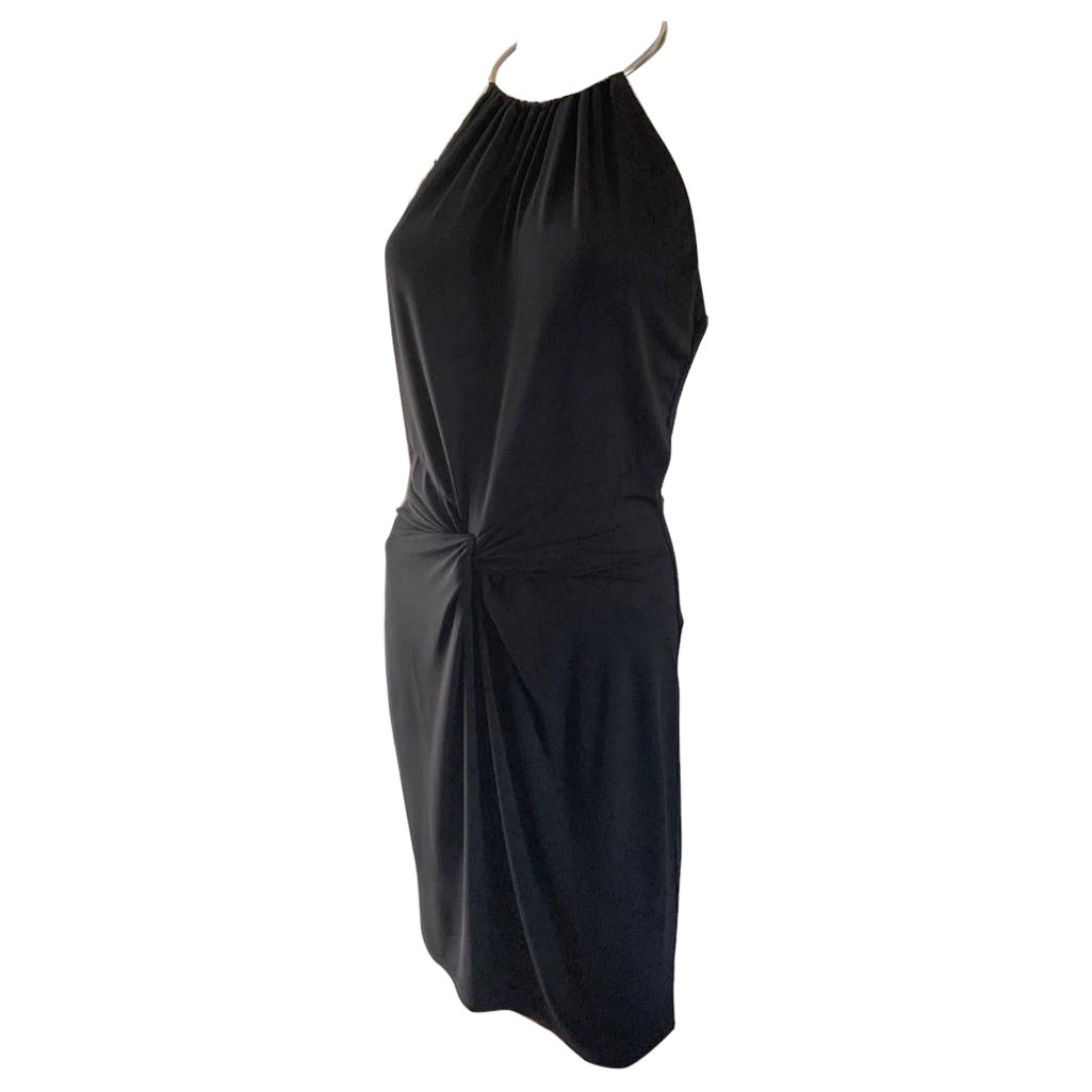 Michael Kors Collection Italy Black Jersey Draped Front Halter Dress Size 4 For Sale 6