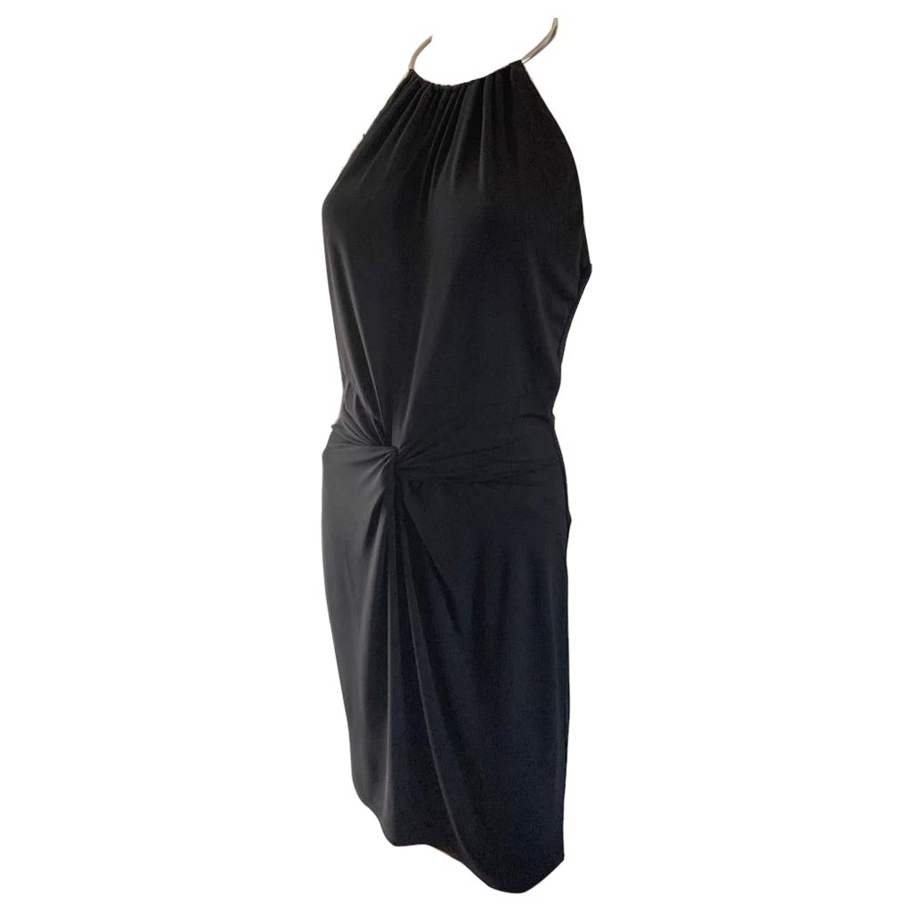 Michael Kors Collection Italy Black Jersey Draped Front Halter Dress Size 4 6