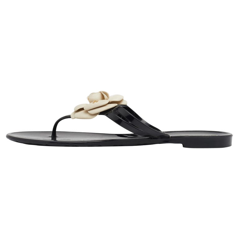 Chanel Black Jelly Camellia Embellished Thong Sandals Size 41 at 1stDibs Chanel Black Jelly Camellia Embellished Thong Sandals Size 41 at 1stDibs