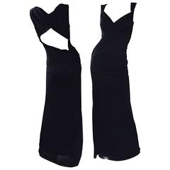 Richard Tyler Couture Vintage Black Jersey Beaded Cut - Out Back Sexy Gown Dress
