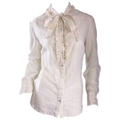 Alexander McQueen NWT Lightweight Cotton Ivory Crochet Pussycat Bow Blouse