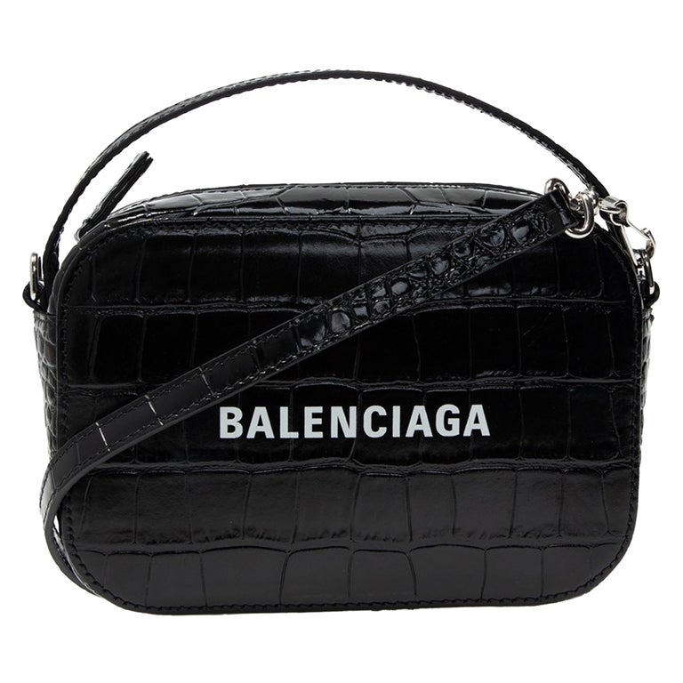 NEW Balenciaga Black Everyday XS Crocodile Skin Embossed Leather ...