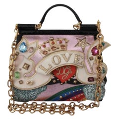 Dolce & Gabbana Sicily leather multicolour love pattern top handle bag