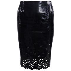 Balmain Haute Couture by Oscar de la Renta Black Patent Skirt