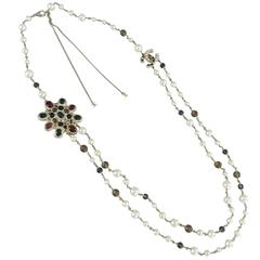 Chanel 11A Byzantine Collection Red Glass and Pearl Double Necklace