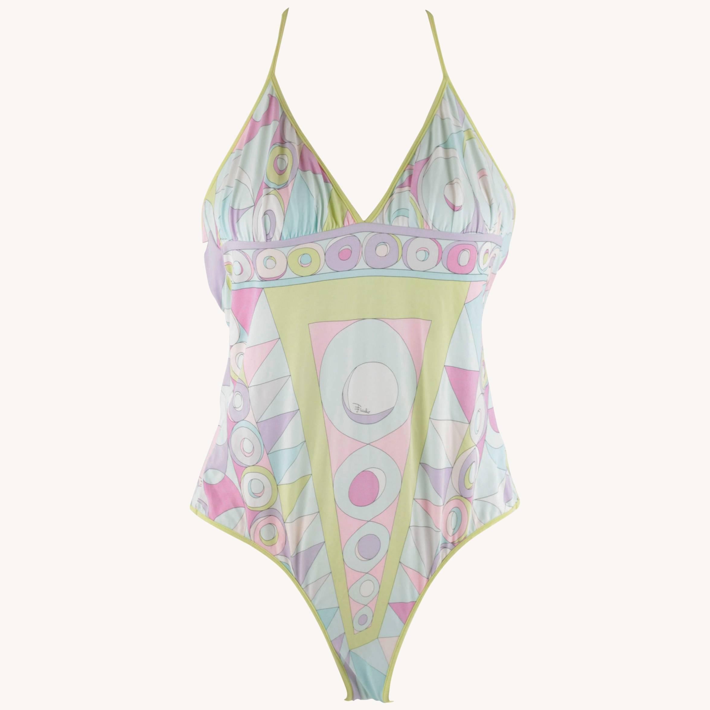 EMILIO PUCCI Multicolor Halterneck ONE PIECE SWIMSUIT Size 44