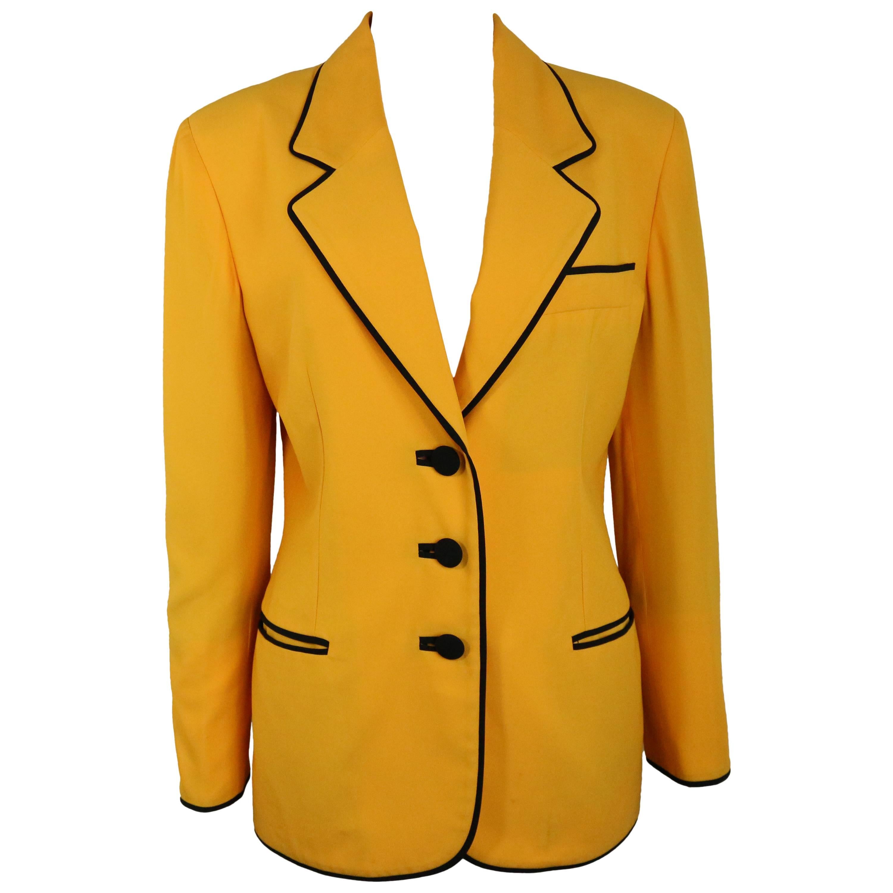 - Vintage 90s Moschino Couture yellow black piping jacket with iconic 