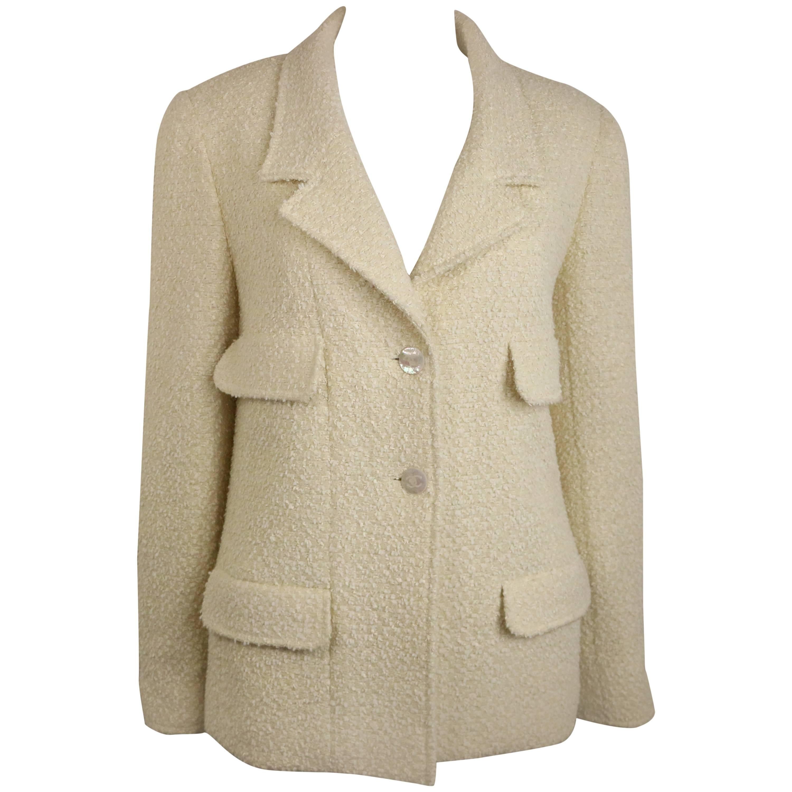 Chanel Classic Ivory White Tweed Jacket