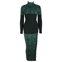 Issey Miyake Printed Pleated Long Sleeves Two Pieces Top & Skirt Set