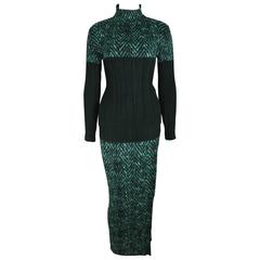 Issey Miyake Chevron Print Pleated Long Sleeves Two Pieces Top & Long Skirt Set 4