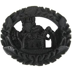 Victorian Whitby Jet Muckross House Mourning Brooch 4