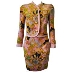 Iconic Gianni Versace Couture Silk Printed Skirt Suit