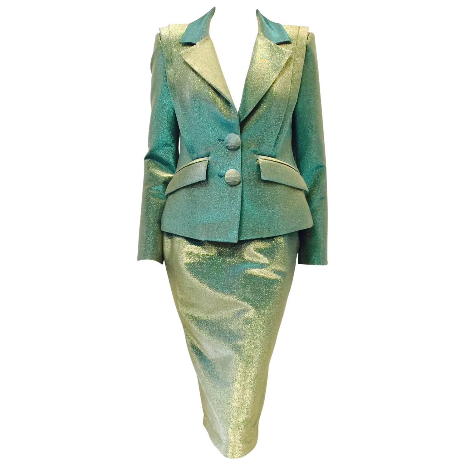Vivienne Westwood Anglomania Green and Gold Iridescent Cotton Skirt Suit 