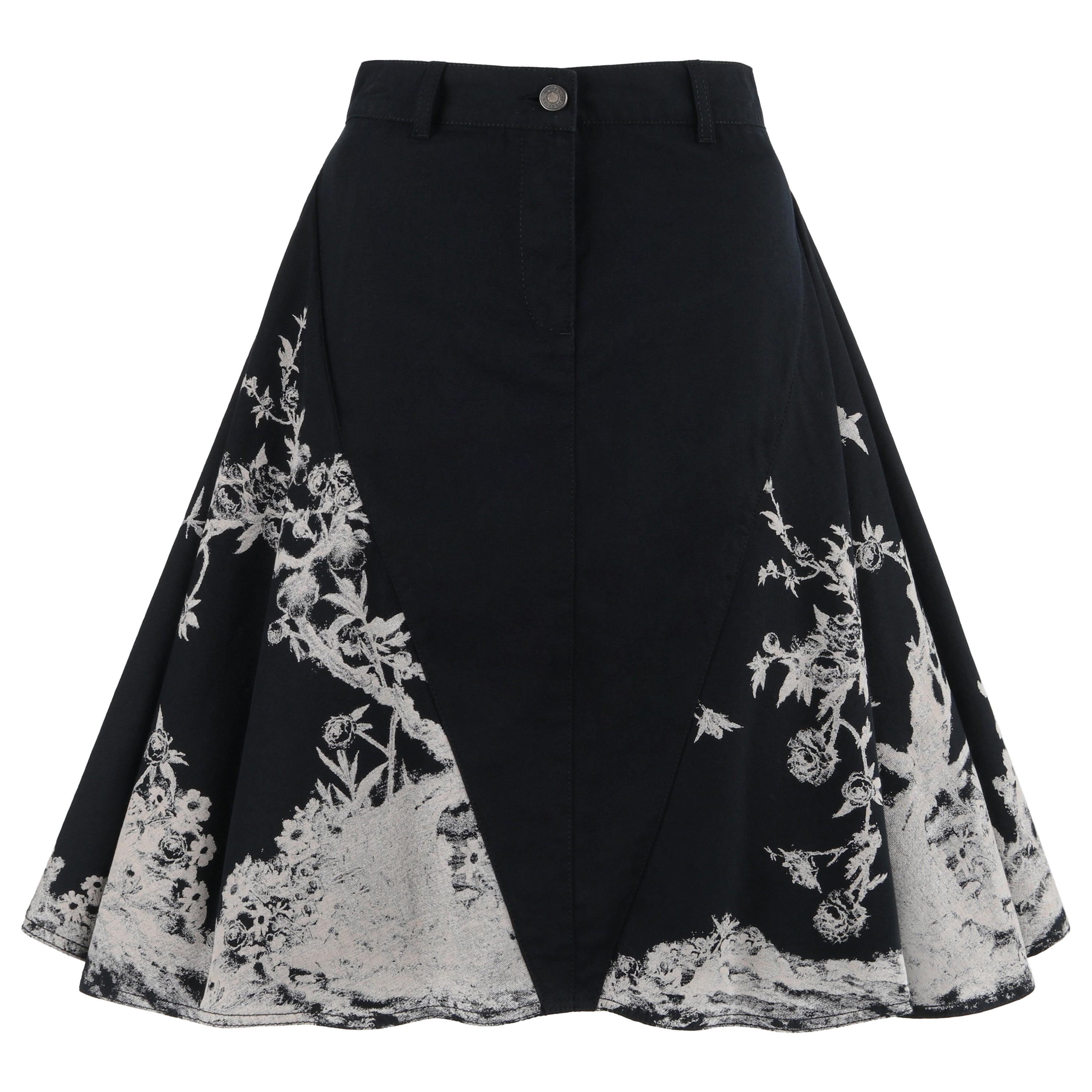 ALEXANDER McQUEEN A/W 2008 Black White Floral Peplum Illusion Circle Skirt For Sale