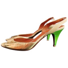 Lanvin ete 2010 gold leather slingback heeled sandal shoes, Green heeled 