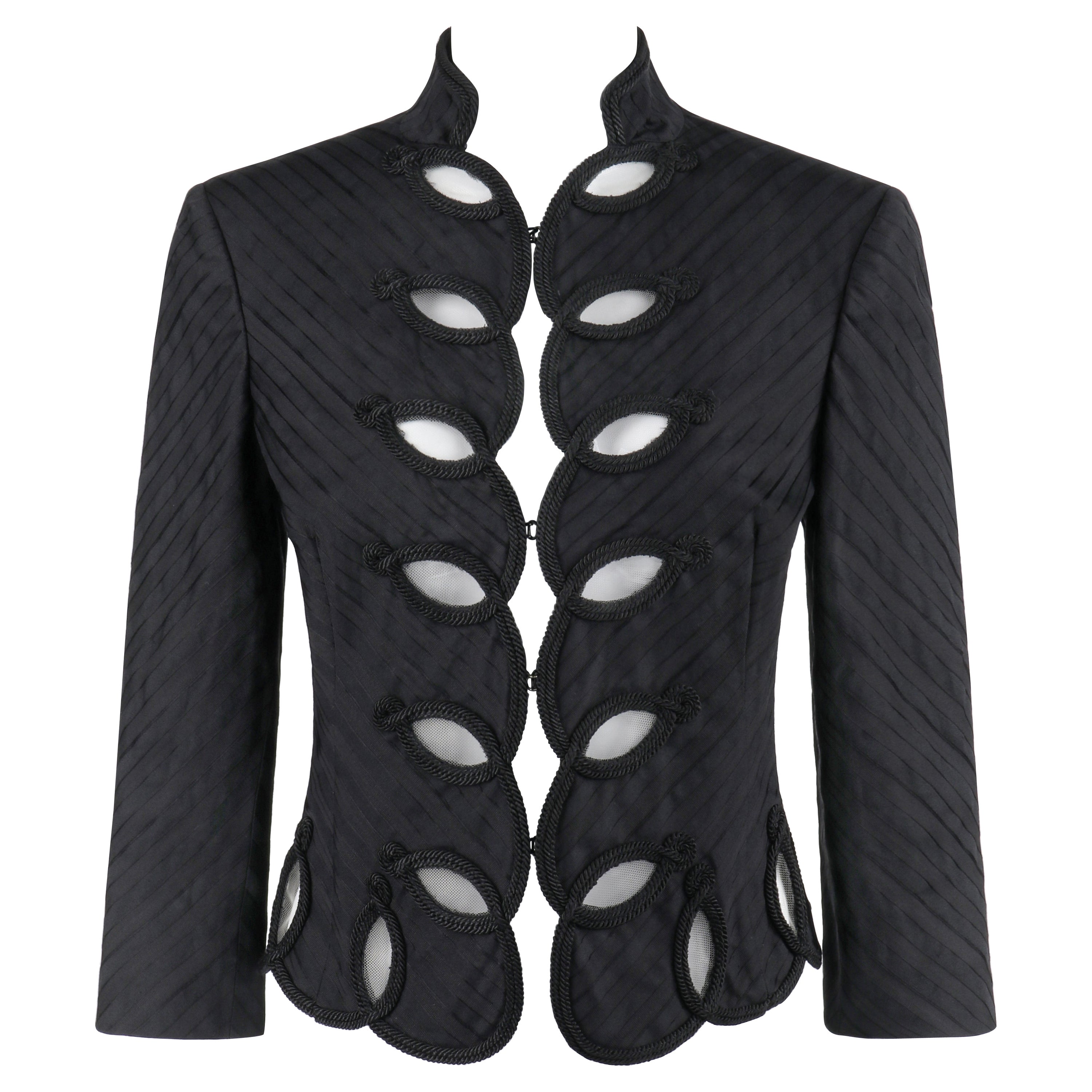 ALEXANDER McQUEEN S/S 2005 "It's Only A Game" Black Eyelet Trim Collared Jacket For Sale