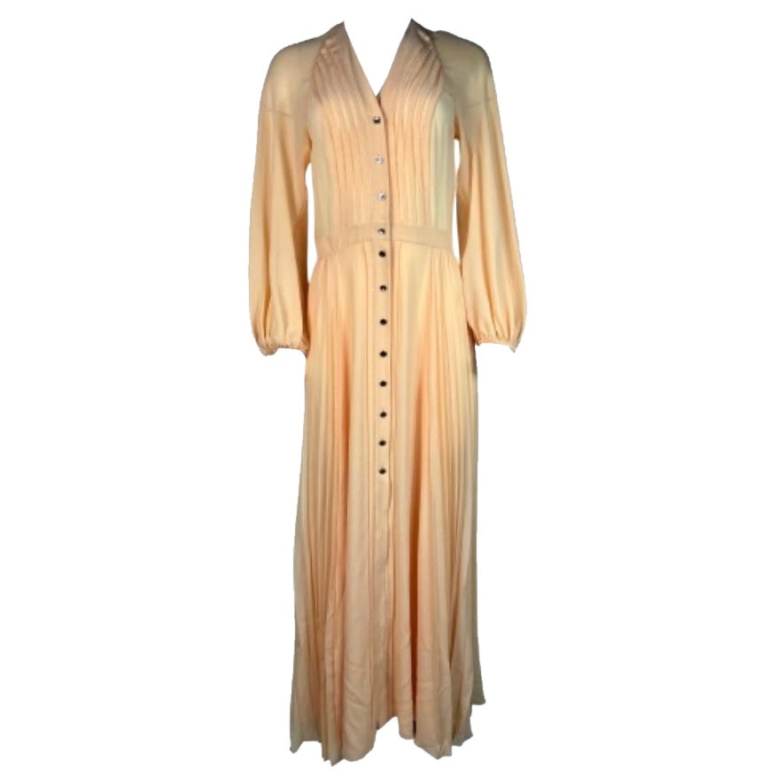  Chloe Peach Silk Pleated Maxi Dress, Size 36