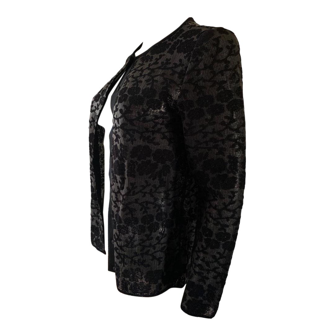 Giambattista Valli Paris Black Floral Jacquard Knit Jacket, Italy NWT Size Large In Excellent Condition For Sale In Palm Springs, CA