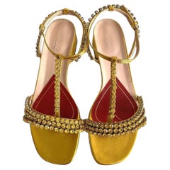 Gucci Bertie Embellished Metallic Leather Sandals IT 39