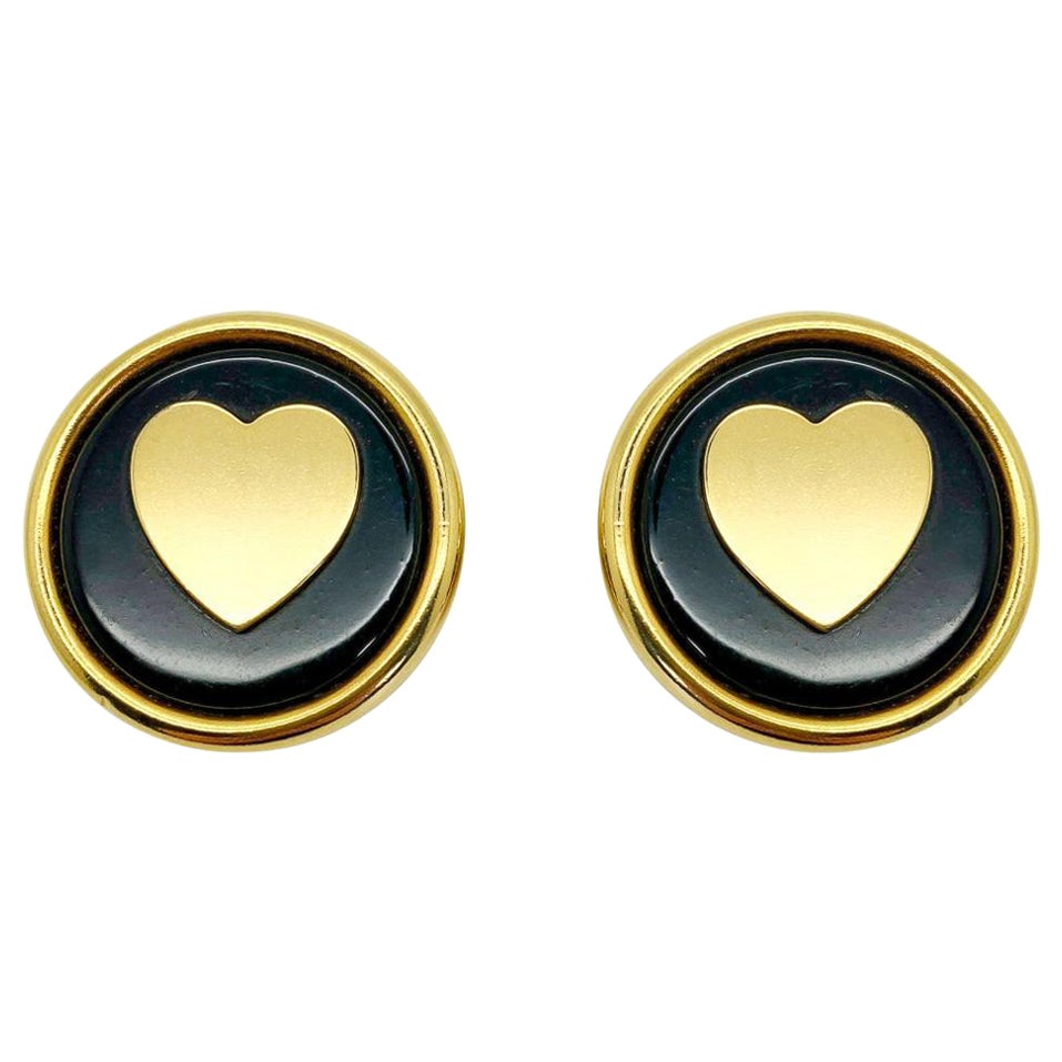Vintage Moschino Gold Heart Earrings 1980s For Sale