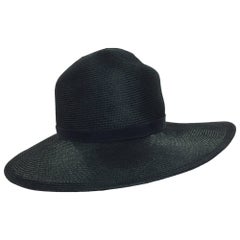 Vintage Galanos fine woven black straw fedora hat 1960s