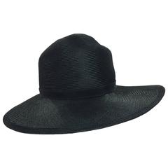 Vintage Galanos fine woven black straw fedora hat 1960s 8