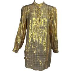 Vintage Gauze Shimmery Gold Yoke Back tunic Top India 1970s Unworn