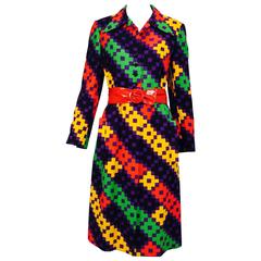Vintage Lanvin Paris geometric print plisse belted coat 1970s 4