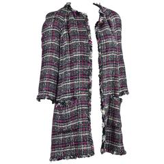 Chanel 07P Tweed Plaid Navy/Pink Reversible Coat with Navy &/White Lining FR 38