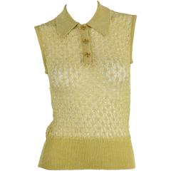 Chanel Boutique 1997P Gold/Metallic Crochet Sleeveless Top with Clear Buttons 42