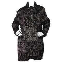 Chanel Black & White Chunky Knit Cardigan & Scarf Set sz 50