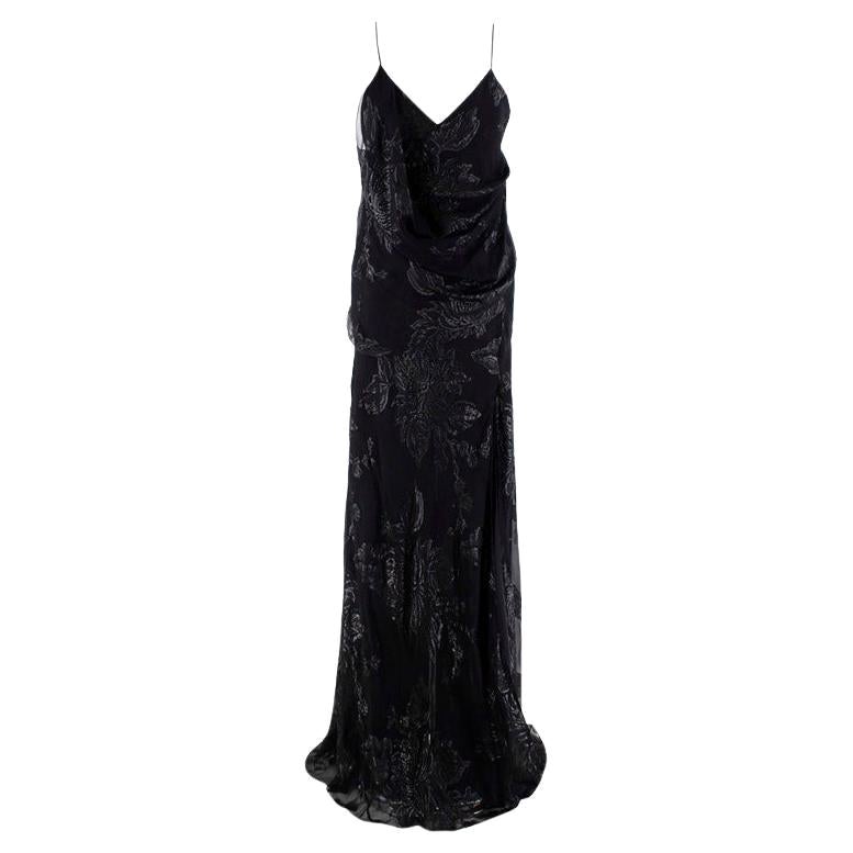 Saint Laurent Metallic Black Floral Fil Coupe Silk Dress For Sale