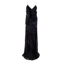Saint Laurent Metallic Black Floral Fil Coupe Silk Dress