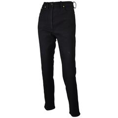 Chanel Boutique 1994 Black Jeans With 1" Black Grosgrain Ribbon On Sides  FR 38