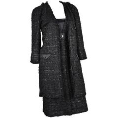 Chanel 2007A Black Fantasy Evening Coat & Dress with Black Satin Trim and Lining 3