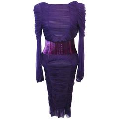 New 2010 Tom Ford Rushed Purple Cocktail Dress with Velvet Corset