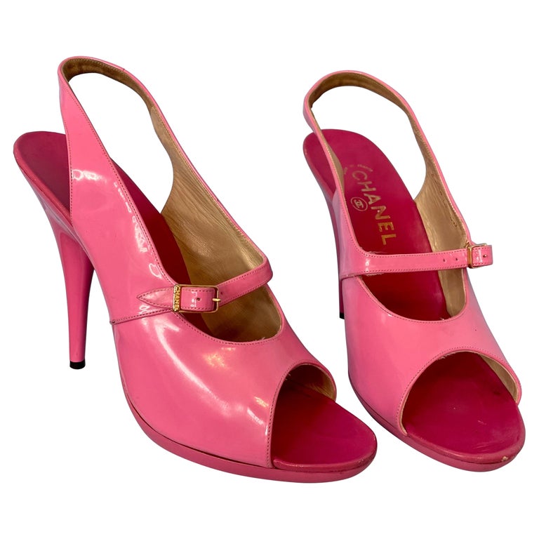 Chanel Size 35.5 Slingback Heel Suede/Patent Pink/White SHW